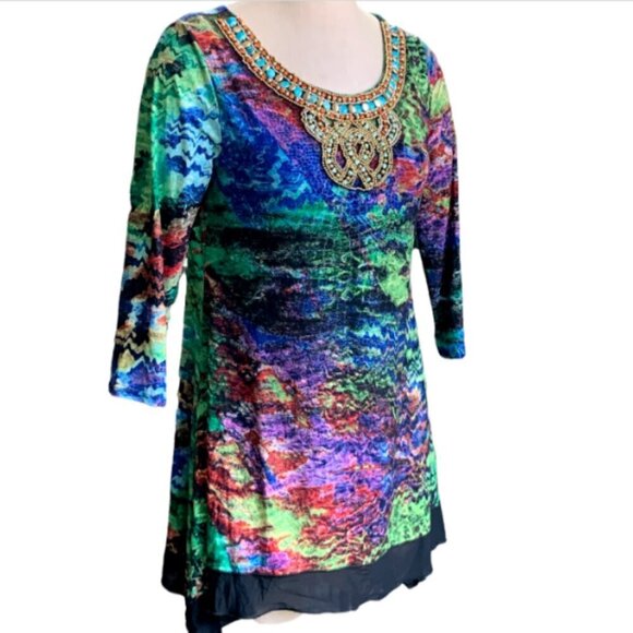 From the Heart Beaded Colorful Mini Dress Tunic Sz L #26F - Picture 3 of 9